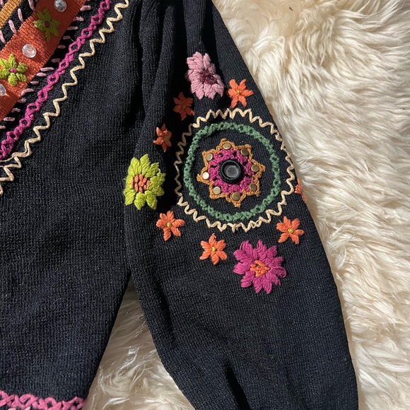 Double D Ranch embroidered rhinestone studs boho sweater cardigan floral hippie - Picture 11 of 12